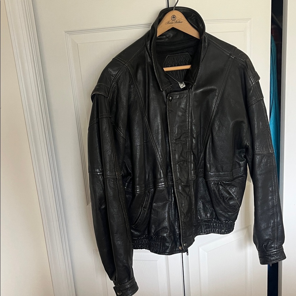 Diamond Supply Co. Leather Bomber Jacket in Black